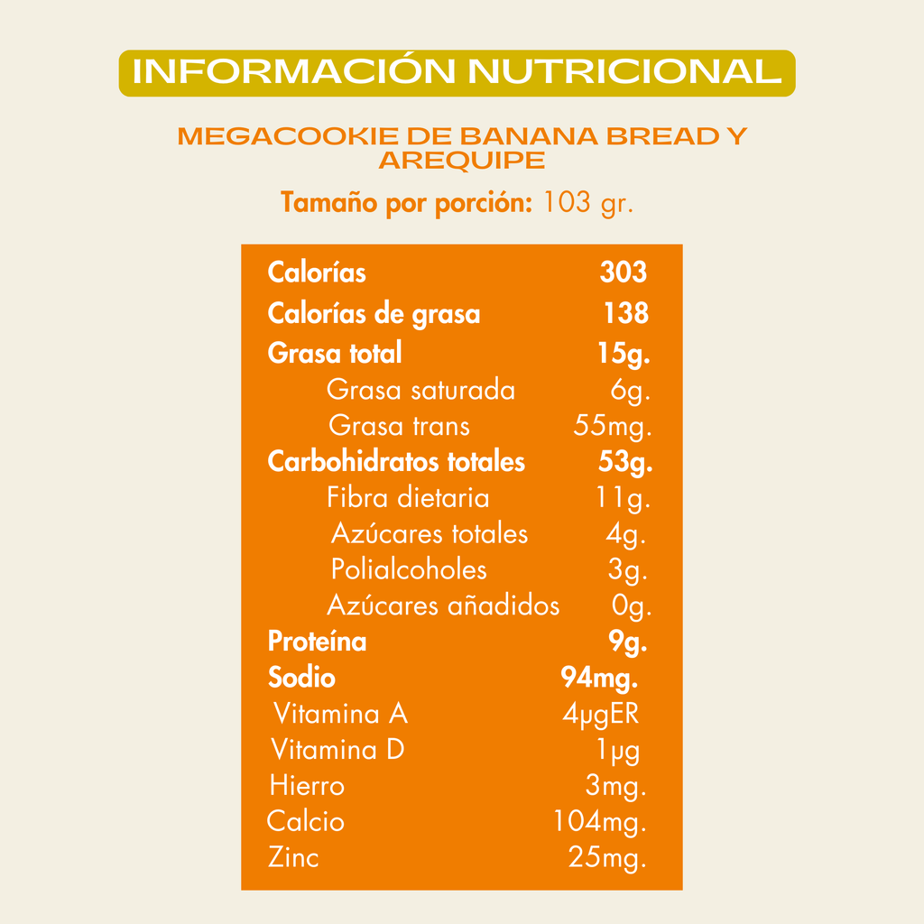Info nutricional Galleta de banana bread y arequipe