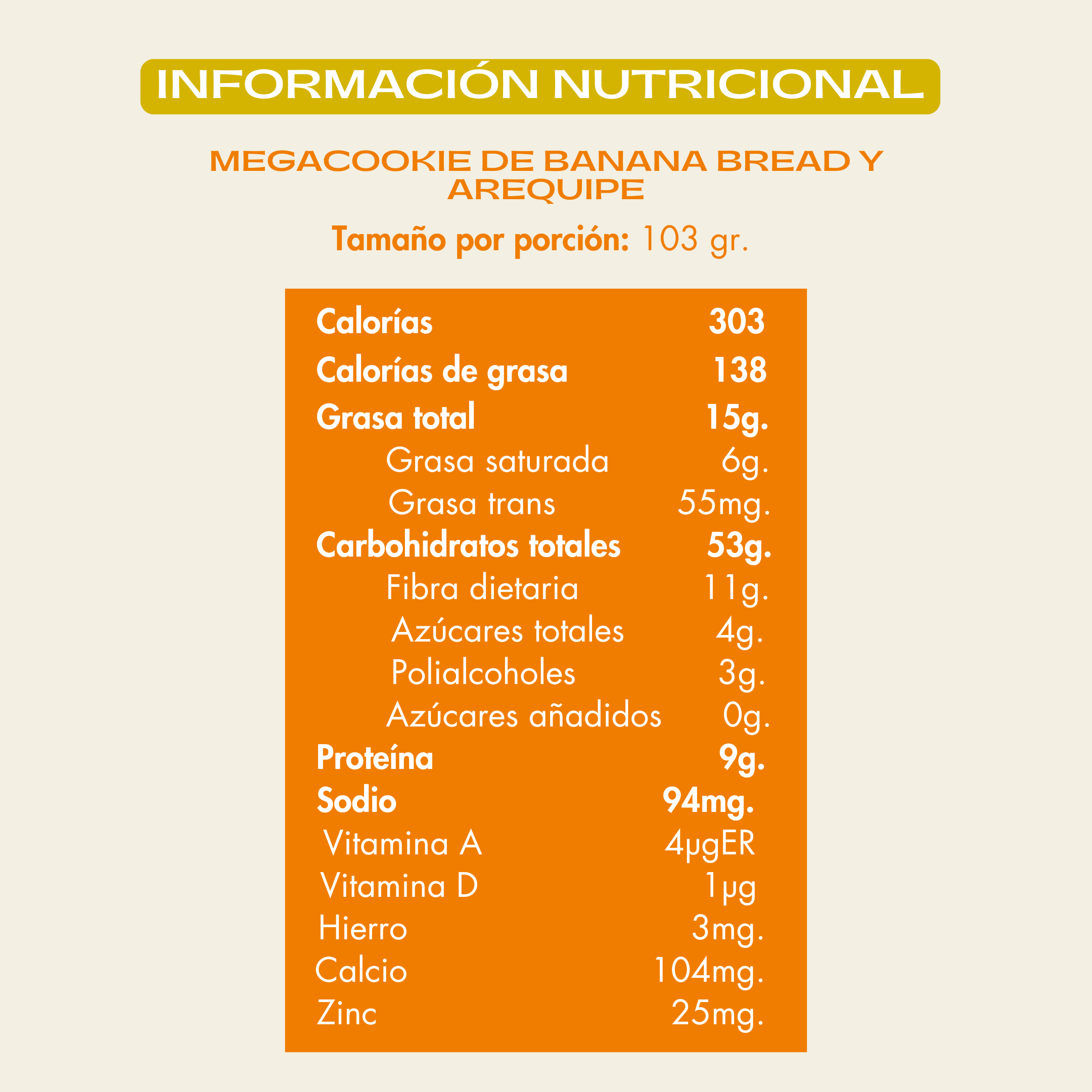 Info nutricional Galleta de banana bread y arequipe
