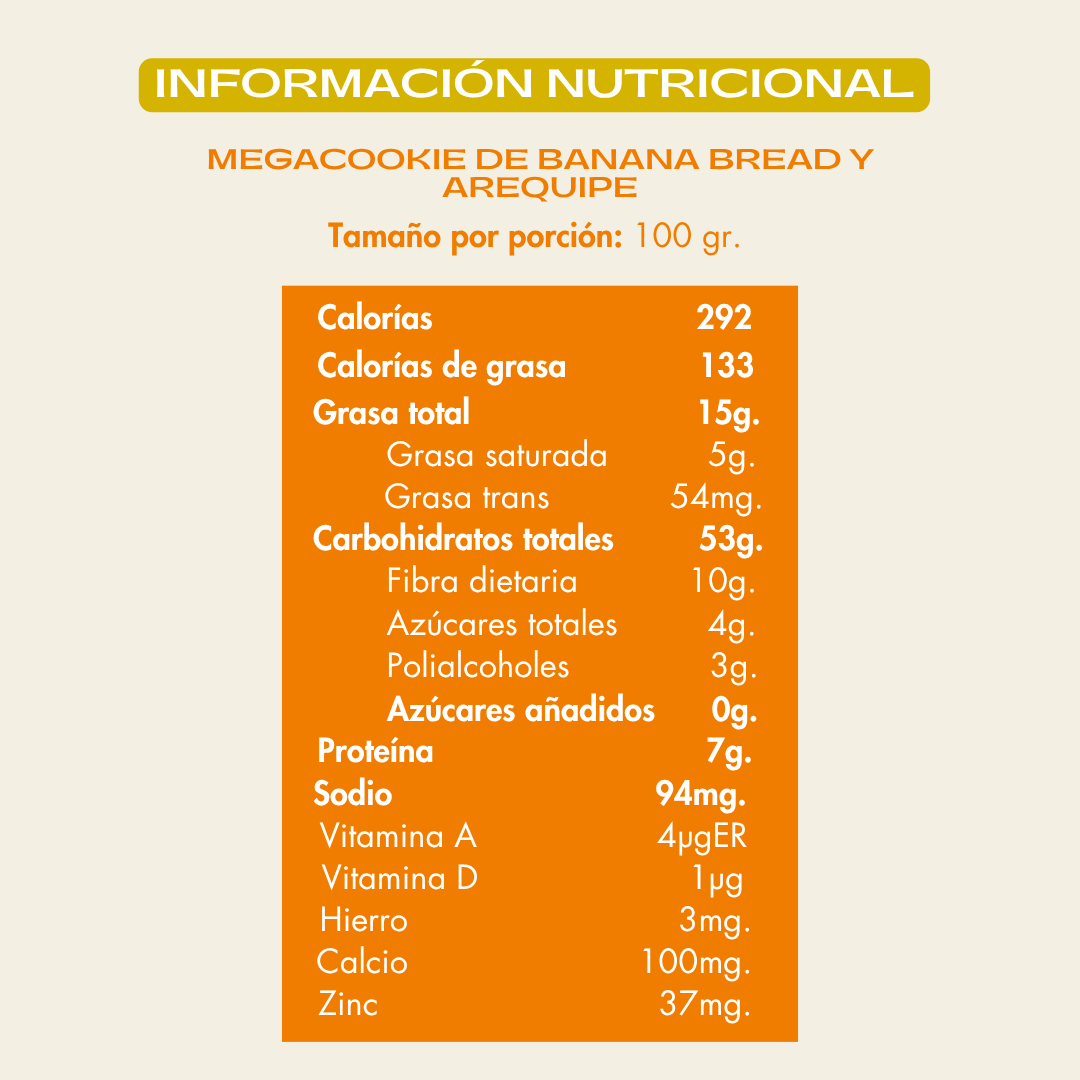 info nutricional galleta banana bread arequipe