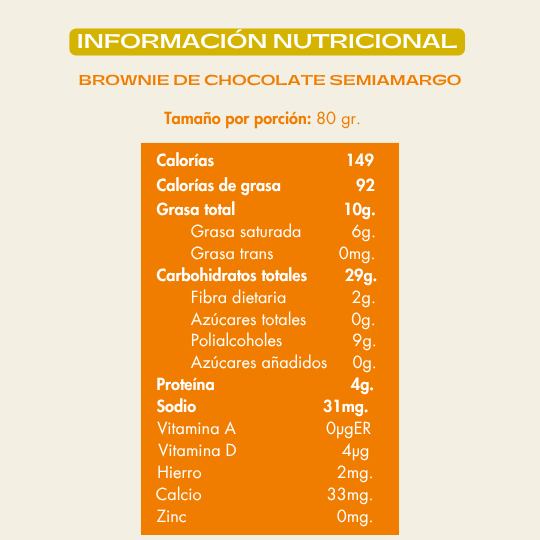 Info nutricional brownie de chocolate semiamargo
