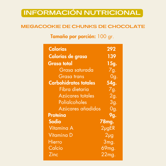 Info nutricional Galleta de trozos de chocolate semiamargo