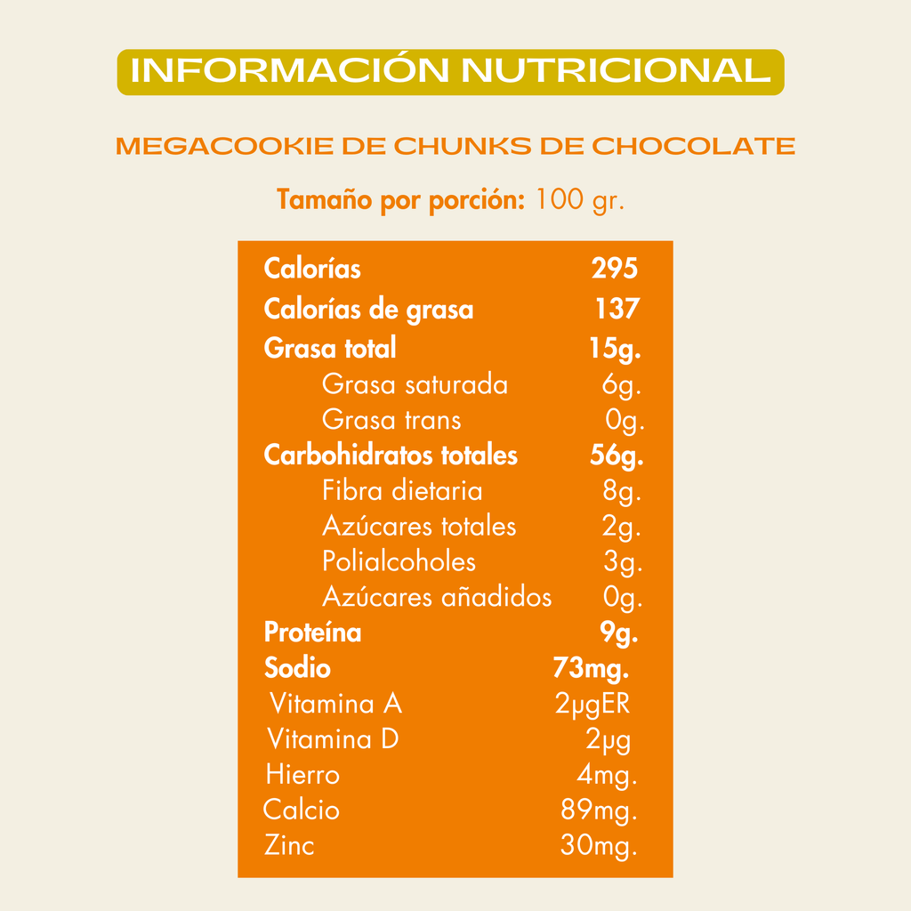 Info nutricional Galleta de trozos de chocolate semiamargo