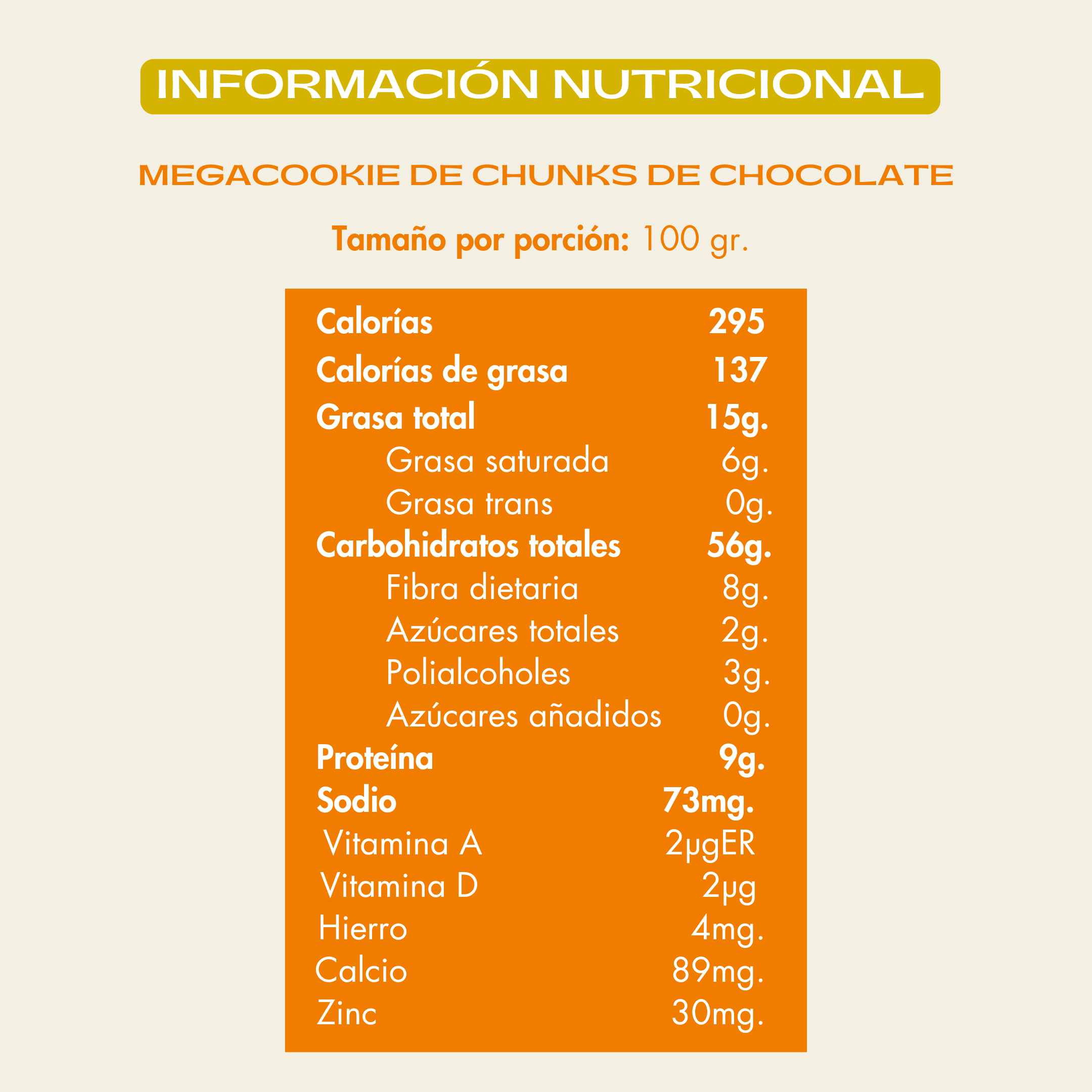 Info nutricional Galleta de trozos de chocolate semiamargo