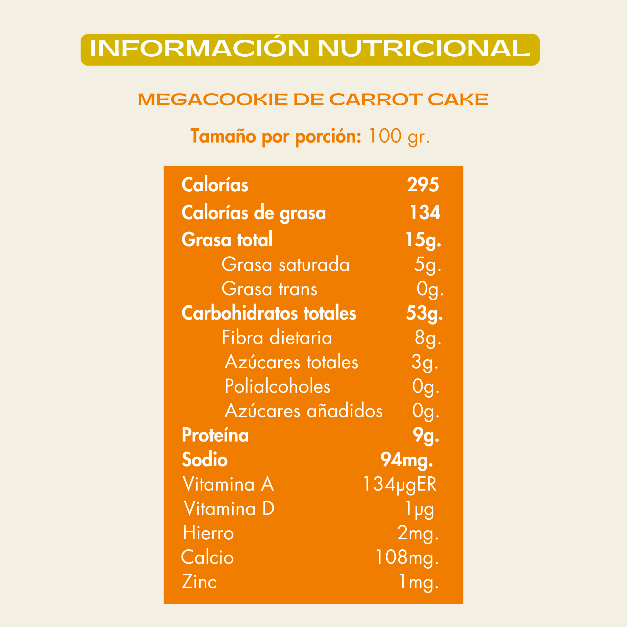 Info nutricional Galleta de carrot cake
