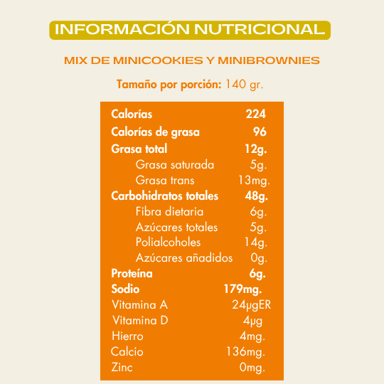 Info nutricional mix minicookies y minibrownies