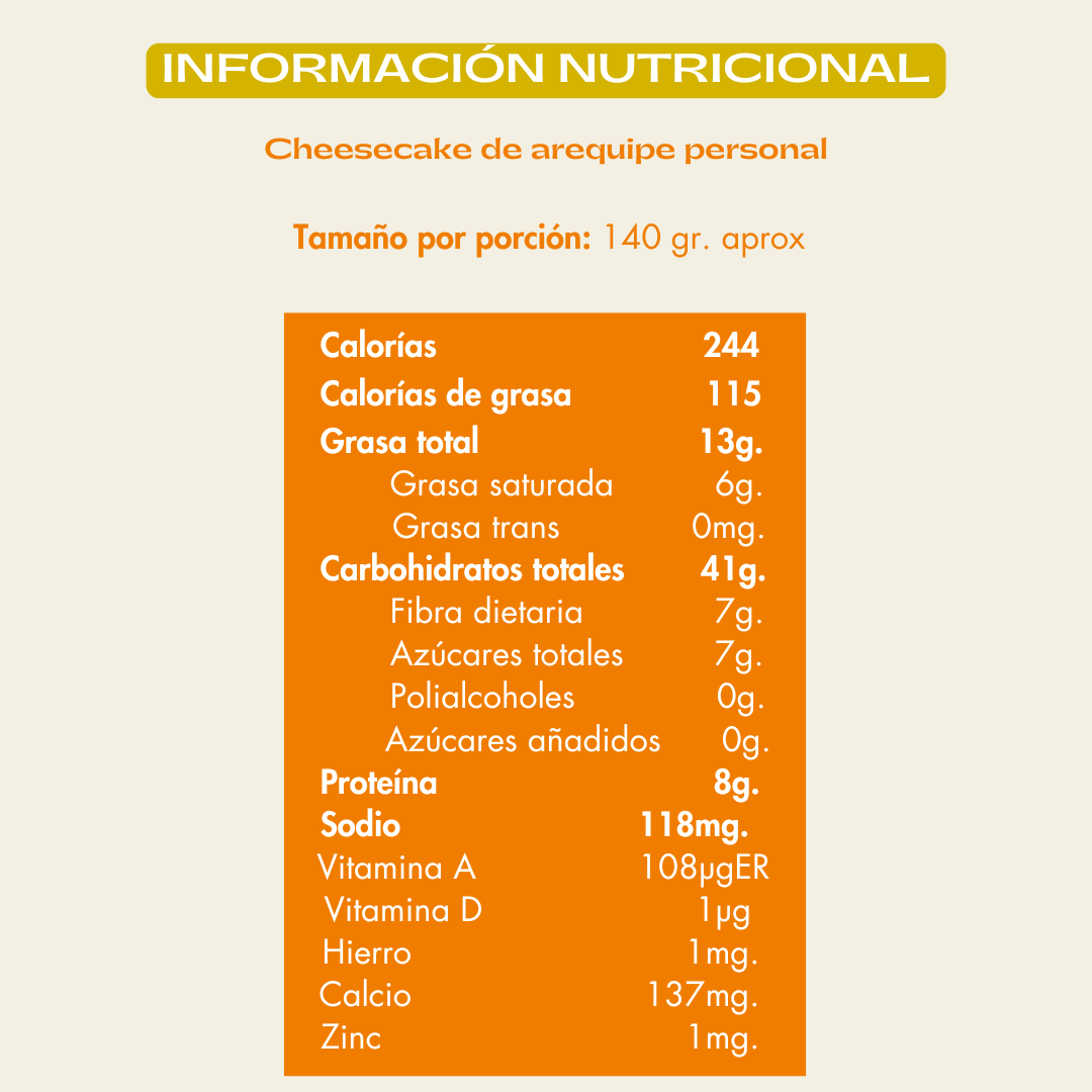 Info nutricional cheesecake arequipe