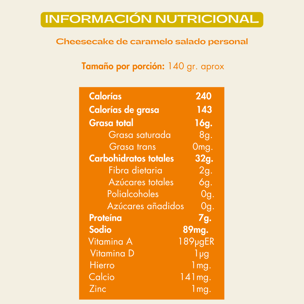 Info nutricional cheesecake caramelo salado