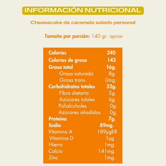 Info nutricional cheesecake caramelo salado