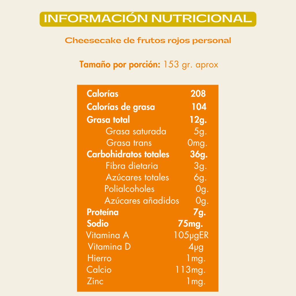 Info nutricional cheesecake frutos rojos
