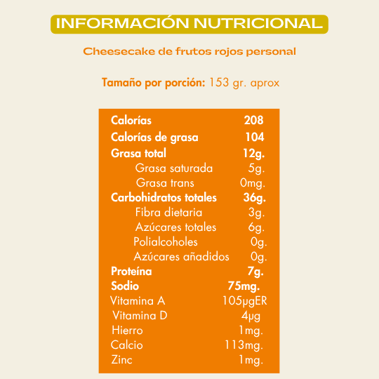 Info nutricional cheesecake frutos rojos