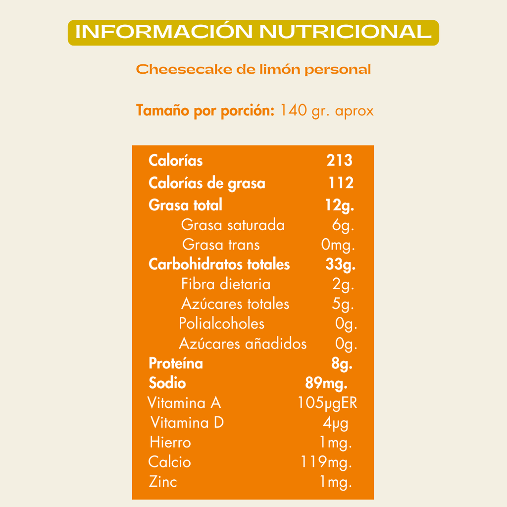 Info nutricional cheesecake limon
