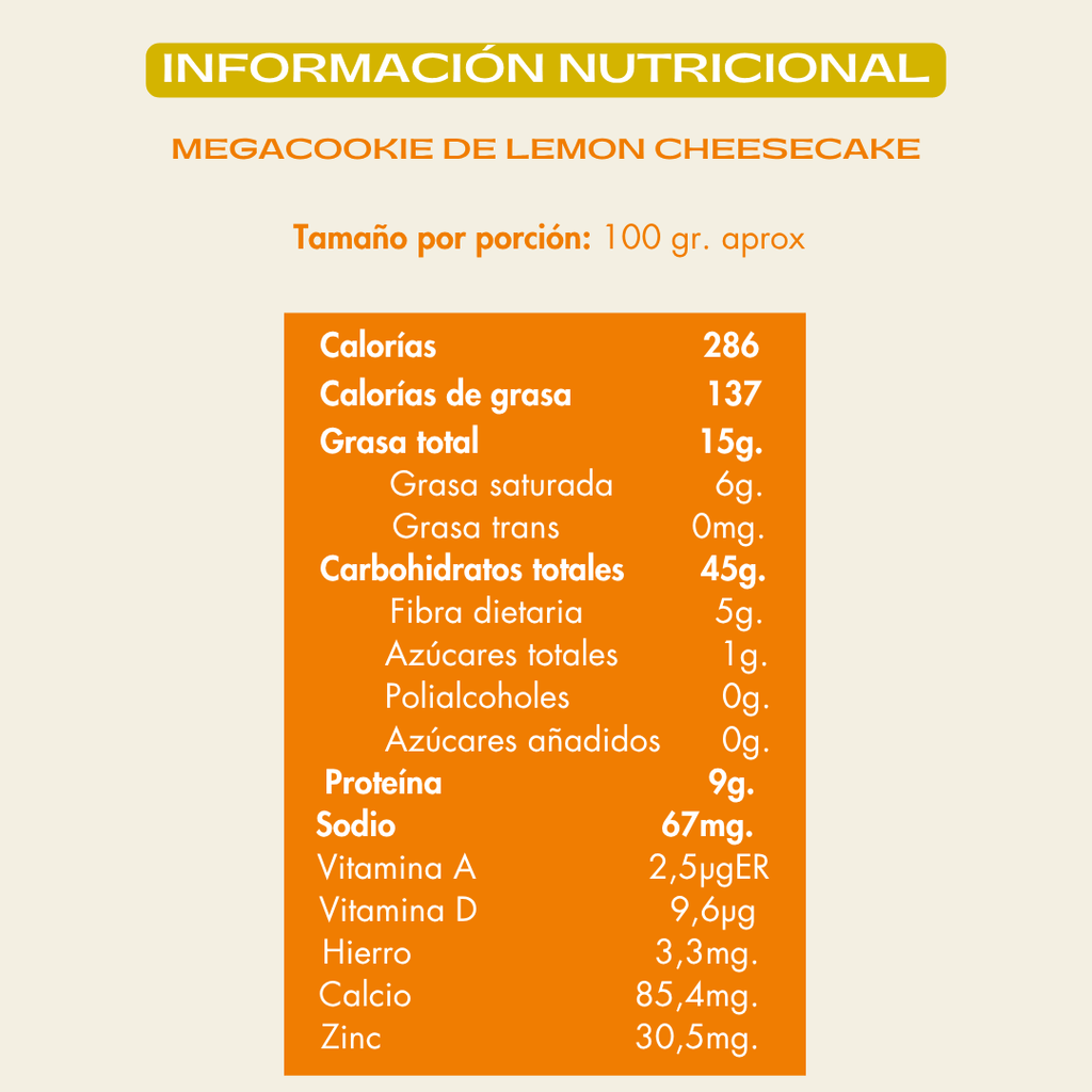 Info nutricional galleta de lemon cheesecake