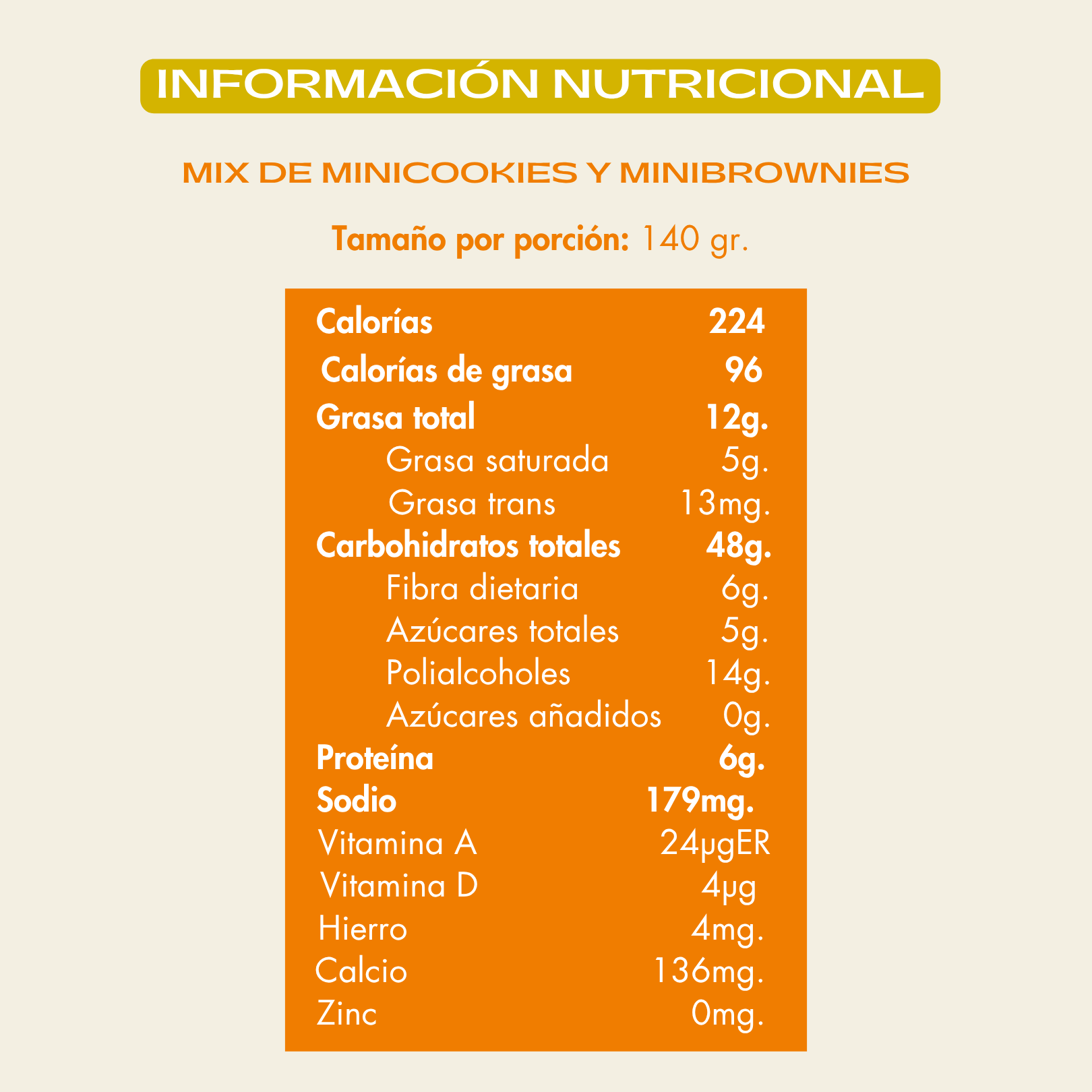 Info nutricional Mix Minicookies y Minibrownies