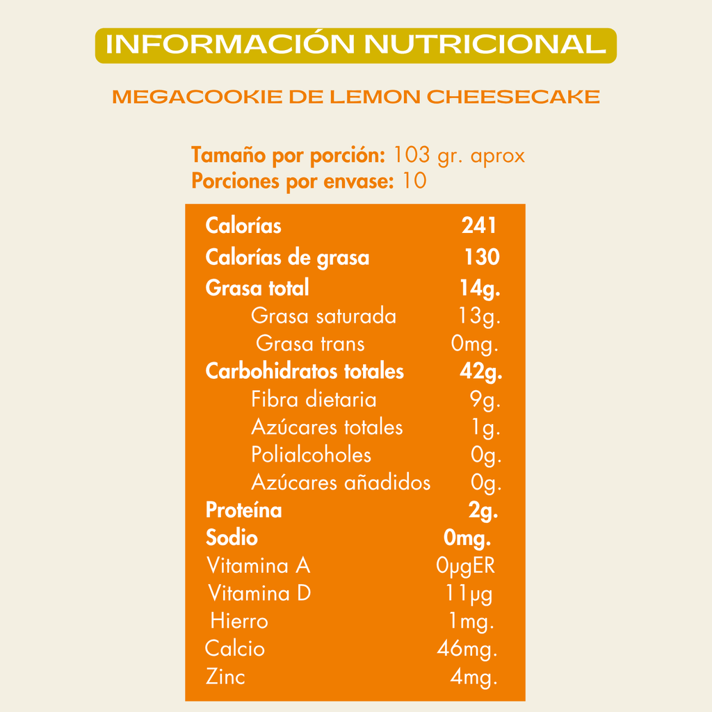 Info nutricional galleta de lemon cheesecake
