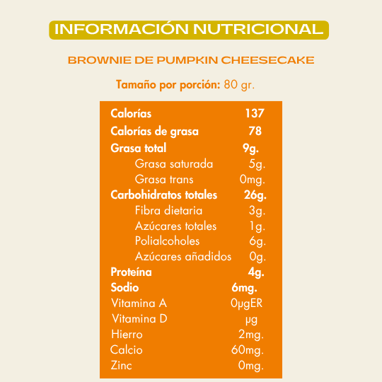 Info nutricional pumpkin cheesecake brownie