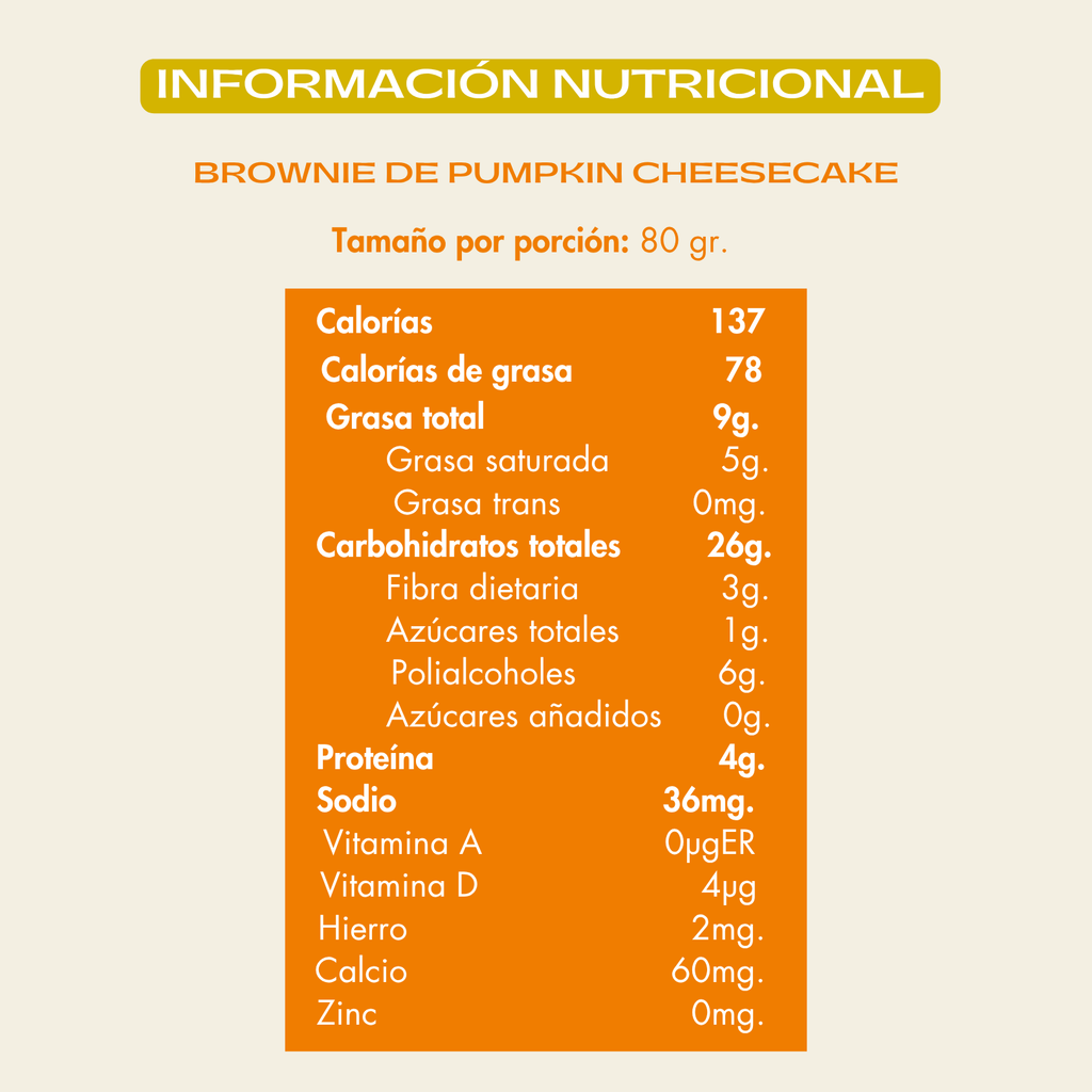 Info nutricional Pumpkin Cheesecake Brownie